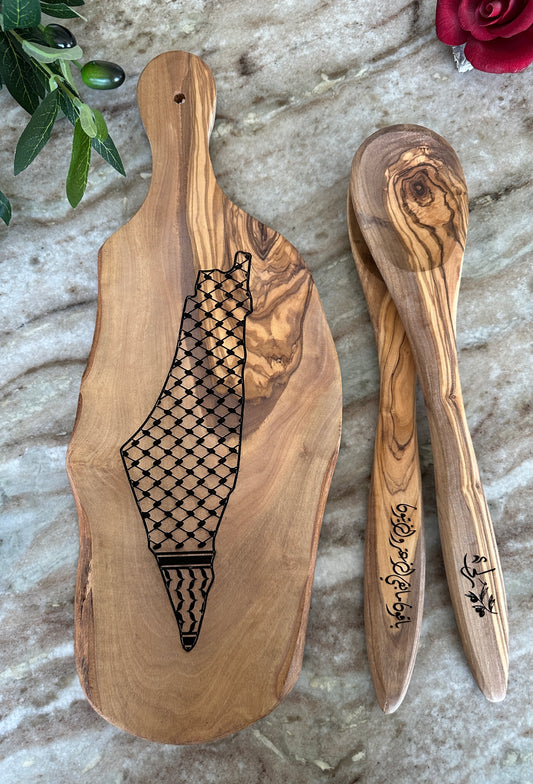 Olive Wood Spoon – Mahmoud Darwish Engraving